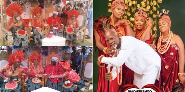 Video as Nigerian musician marries three women in one day, aims to father 32 children (watch)