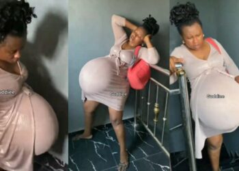“God bless all mothers”- Video as heavily pregnant woman’s struggle to climb stairs sparks reactions online( Watch)