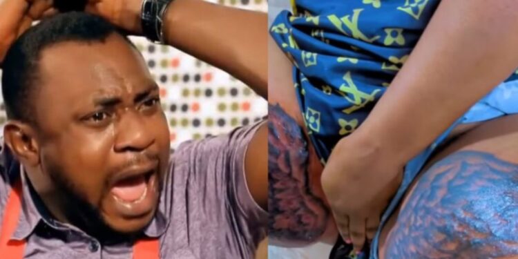 “Who dey advise this girls”- Reaction trails as lady tattoos eagle’s wing on her laps (Video)