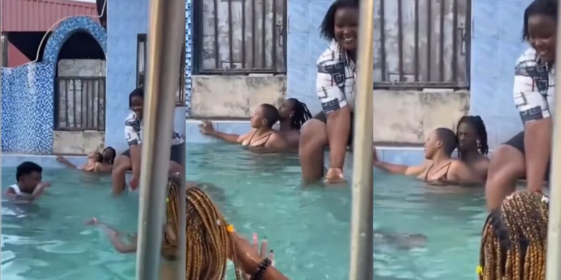 “Very shameful”- Reactions as couple were caught on camera getting intimate in public swimming pool (Video)