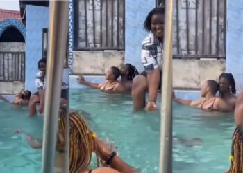 “Very shameful”- Reactions as couple were caught on camera getting intimate in public swimming pool (Video)