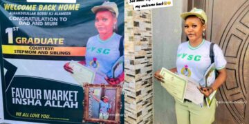 “If my relatives no do this banner I no go comot camp”-Family celebrates daughter’s NYSC completion with huge banner