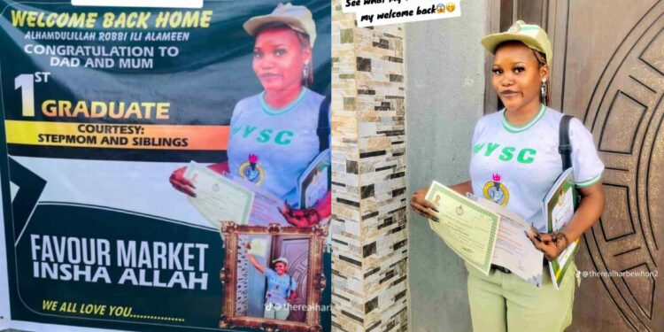 “If my relatives no do this banner I no go comot camp”-Family celebrates daughter’s NYSC completion with huge banner