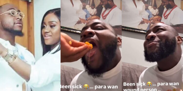 “Sha don’t bite the finger that feeds you” – Davido shares heartwarming video of his wife, Chioma nursing him back to health