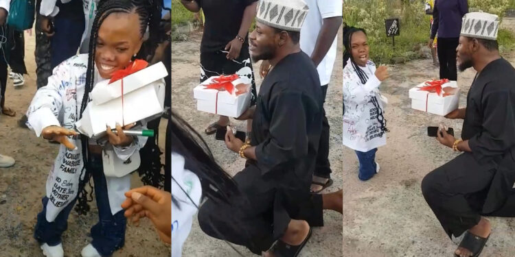 Lady Sparks outrage and conversations on social media as she emotionally left Man on her knees, during a public proposal