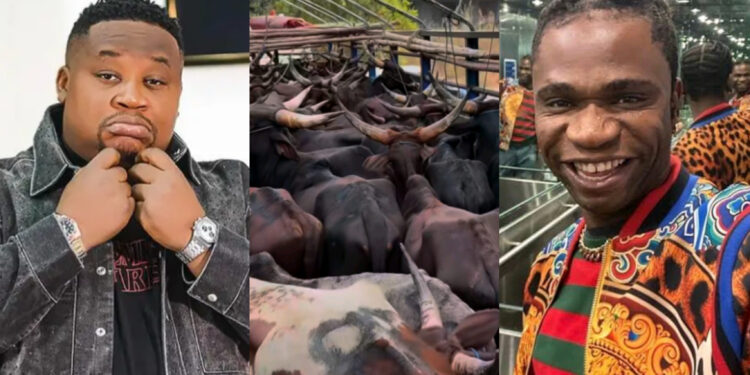 “speed darlington still dey cell Boss” – Cubana Chief Priest a.k.a“money na water” has been called out after he bought 47 cows for his friend, to celebrate mother’s funeral but, failed to bail Akpi.