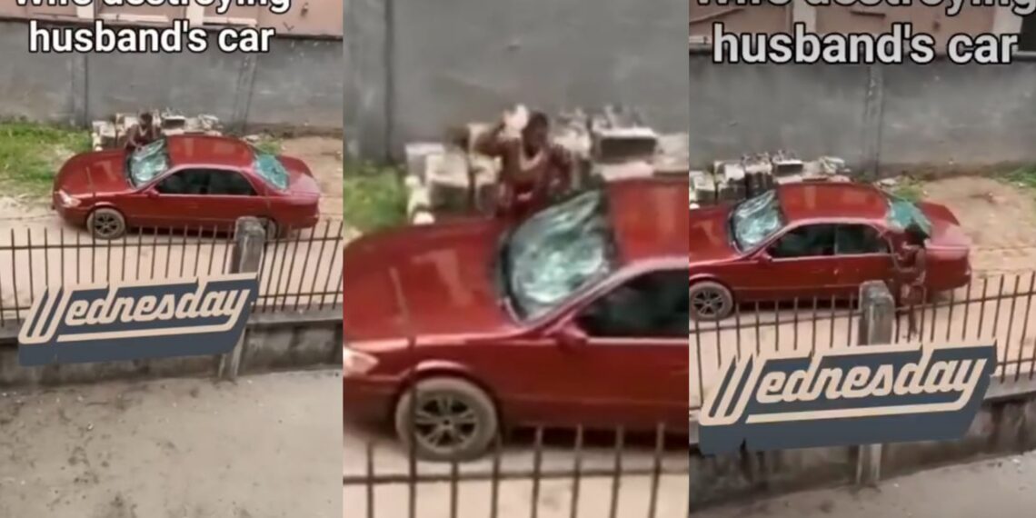 “Video me very well, I’m your wife. I am the one that is destroying it”- Man watches as wife smashes his car with Stone