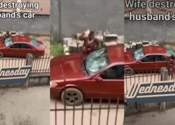 “Video me very well, I’m your wife. I am the one that is destroying it”- Man watches as wife smashes his car with Stone