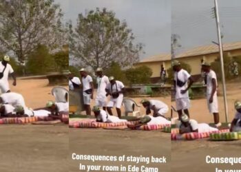 “To serve Nigerian is not by force”- Corps members punished for missing lectures, forced to lie under scorching sun