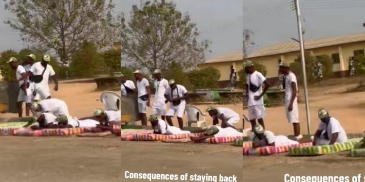 “To serve Nigerian is not by force”- Corps members punished for missing lectures, forced to lie under scorching sun