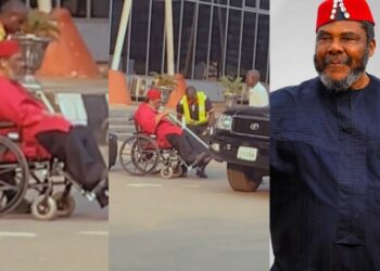 “Why is he being carried on wheelchair” – Fans raises concern after veteran actor Peter Edochie was spotted on a wheelchair at the airport