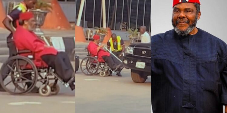 “Why is he being carried on wheelchair” – Fans raises concern after veteran actor Peter Edochie was spotted on a wheelchair at the airport