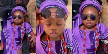 “She go get natural talent for acting”- 1-year-old girl falls asleep during birthday photoshoot, steals hearts with her Aso-oke outfit