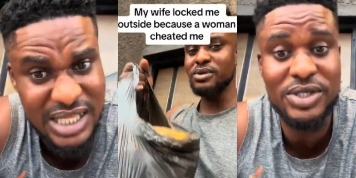 “Single life problems Marriage life problems Everything problem”- Man left frustrated after wife locks him out for being cheated by plantain seller