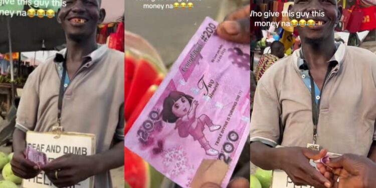 “Nigeria is not a real place”- Video trends as Watermelon seller gets duped with hilarious fake N200 note featuring Dora the Explorer