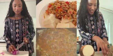 “So she no sabi cook”- Temi Otedola shares video of her cooking , fans react (watch)