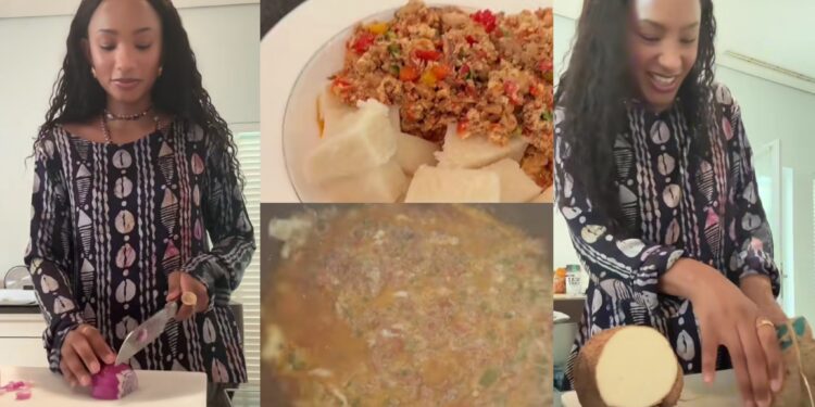 “So she no sabi cook”- Temi Otedola shares video of her cooking , fans react (watch)