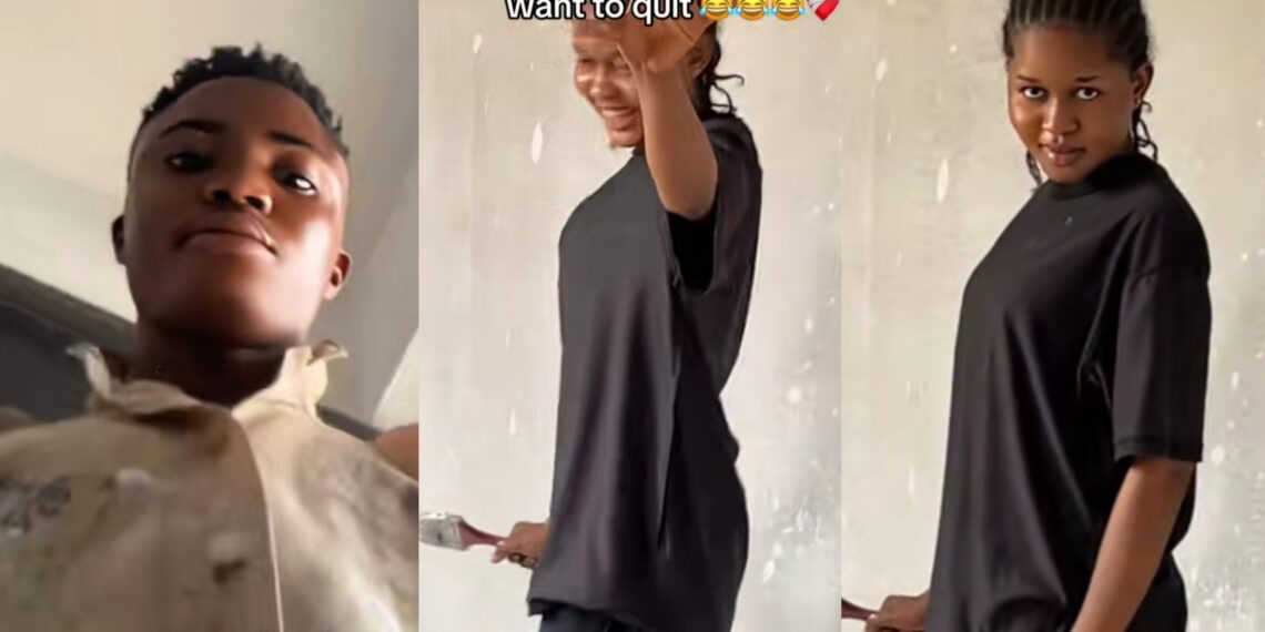 “Na wife material she be”- Man shares heartwarming video of his beautiful girlfriend who followed him to work, melts heart