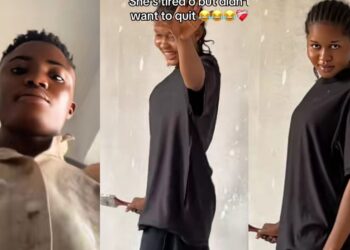 “Na wife material she be”- Man shares heartwarming video of his beautiful girlfriend who followed him to work, melts heart