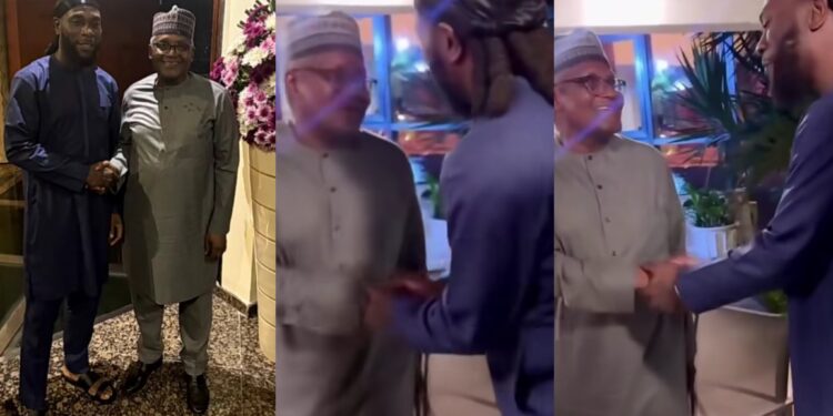 “He don ready to invest that Lambo money”- Burna Boy meets Aliko Dangote, video sparks reaction