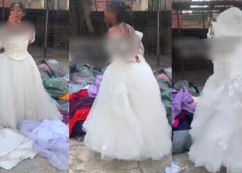 “This is just too funny, who buys a wedding gown for 8k”- Thrift vendor sells wedding gown for ₦8,000, sparks reactions online