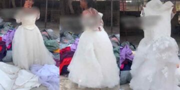 “This is just too funny, who buys a wedding gown for 8k”- Thrift vendor sells wedding gown for ₦8,000, sparks reactions online